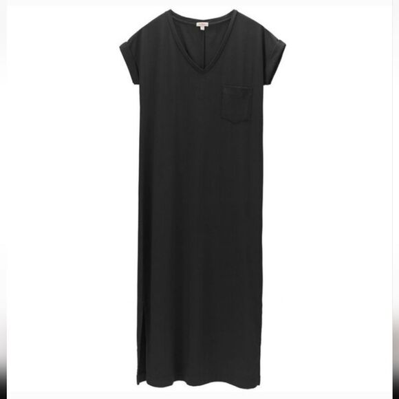 CUYANA Black Pima Cotton Modal Soft Jersey Knit Essential Midi Shirt Dress Small - Picture 2 of 9